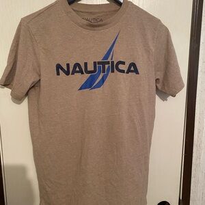 Nautica Men's Beige Tee with Blue Logo